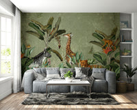 Bold safari wall mural with wildlife for a unique interior look.

