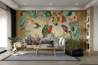 Nature-inspired vintage tropical mural for a serene interior


