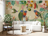 Wallpaper for walls featuring rich tropical foliage and wildlife

