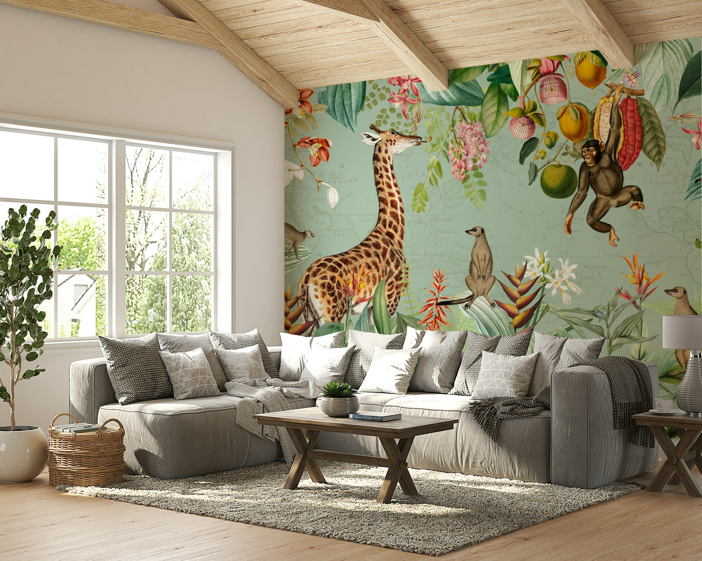 Wallpaper for walls featuring rich tropical greenery and wildlife


