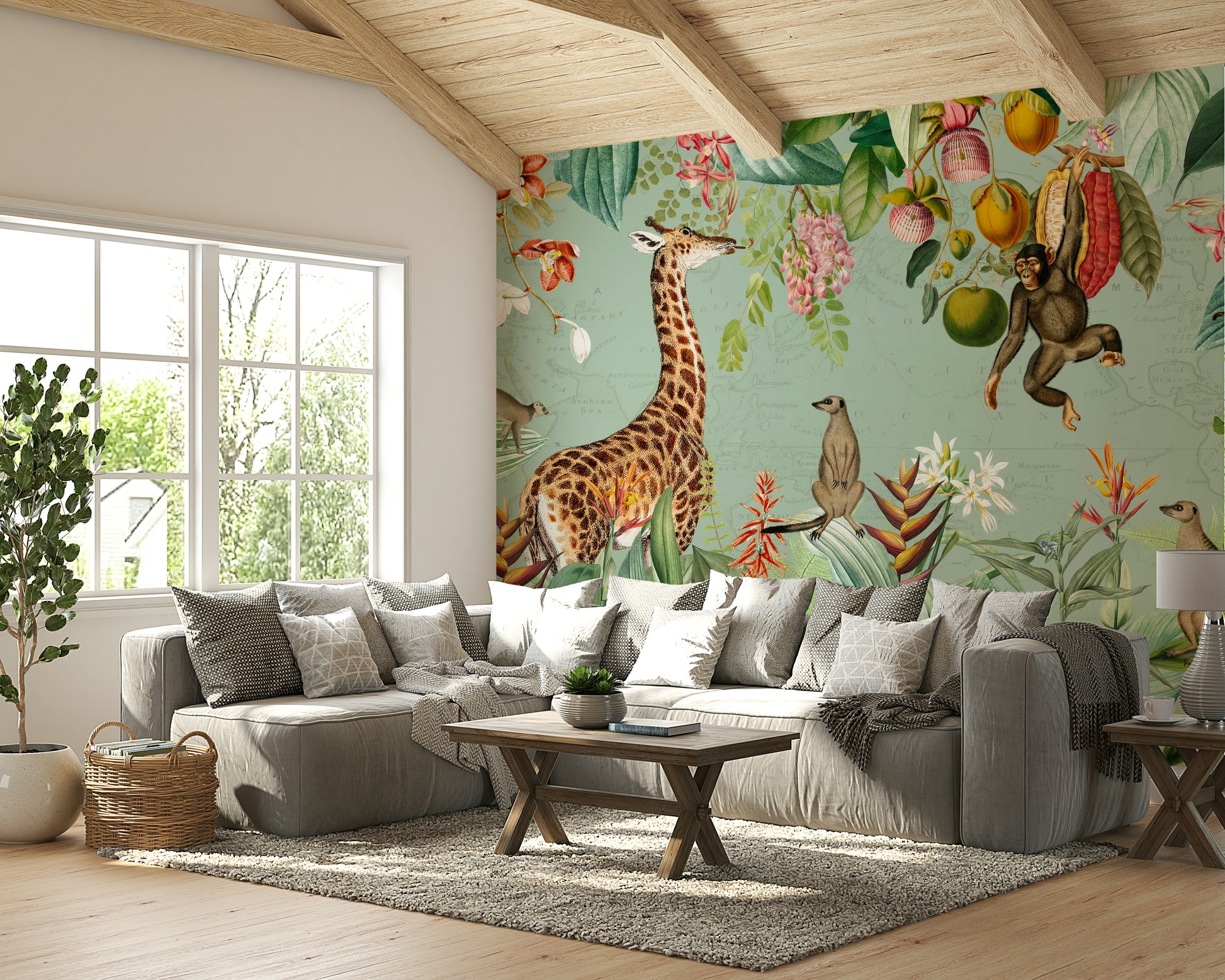 Wallpaper for walls featuring rich tropical greenery and wildlife

