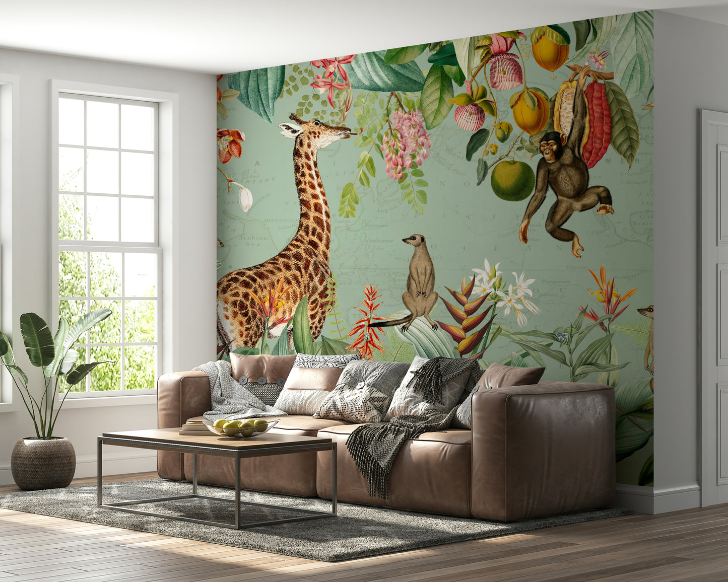 Wall mural showcasing a tropical journey with vintage accents

