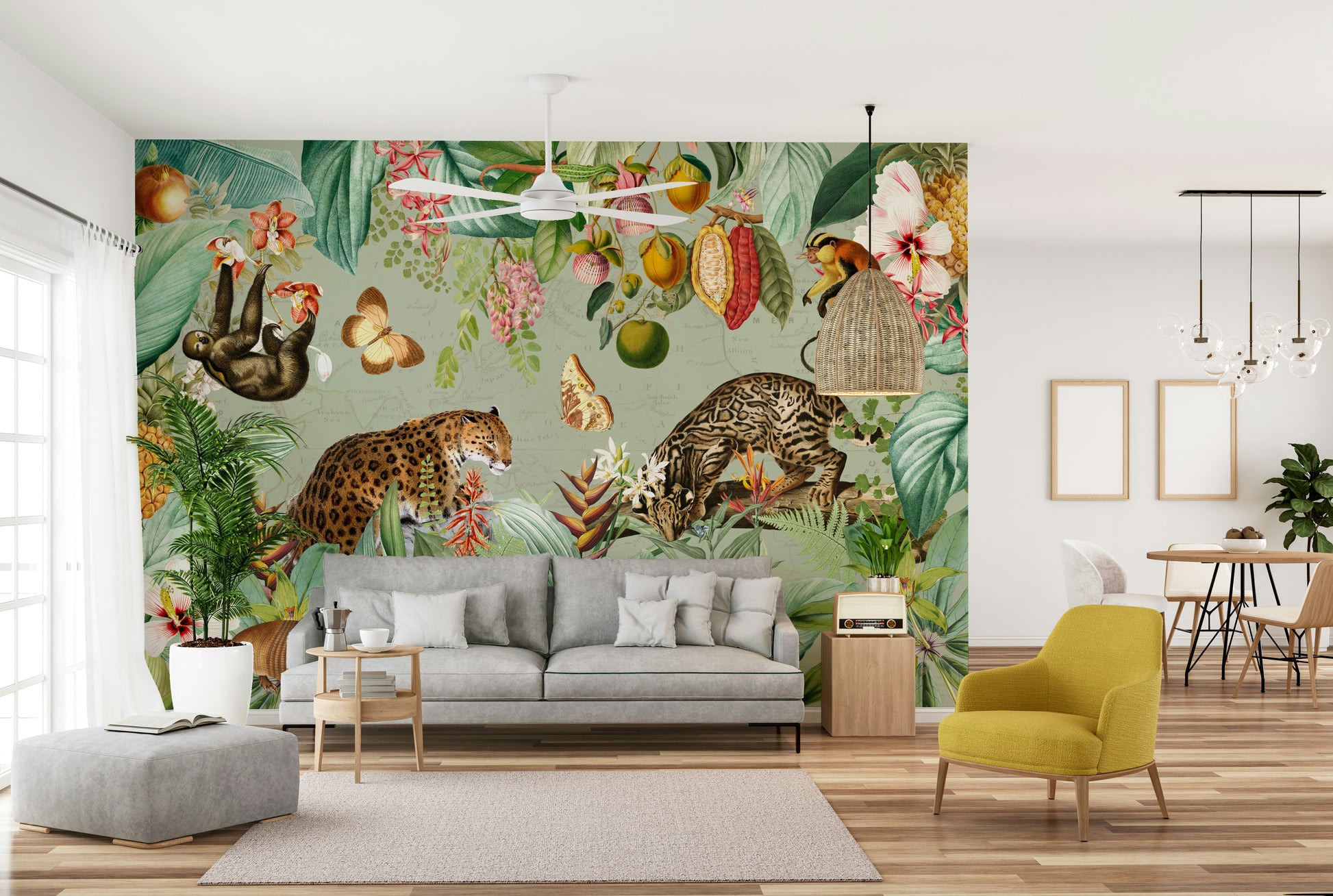 Wallpaper for walls with vintage tropical landscape design

