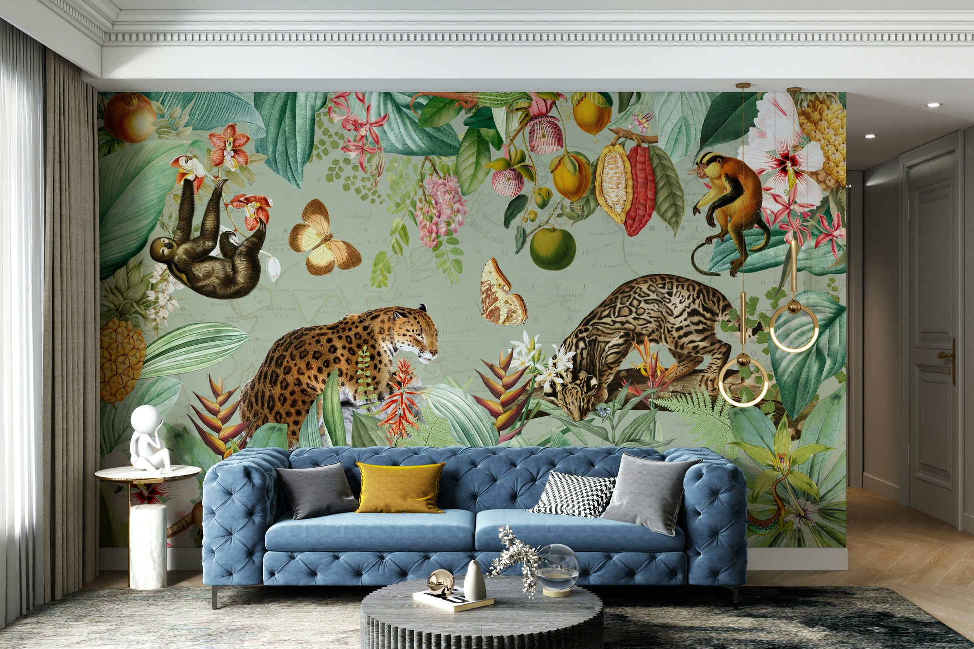Tropical-themed wallpaper mural with vintage charm

