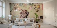 Nature-filled vintage wall mural with botanical plants and flowers

