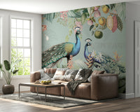 Exotic wallpaper mural with vintage tropical plants and flowers


