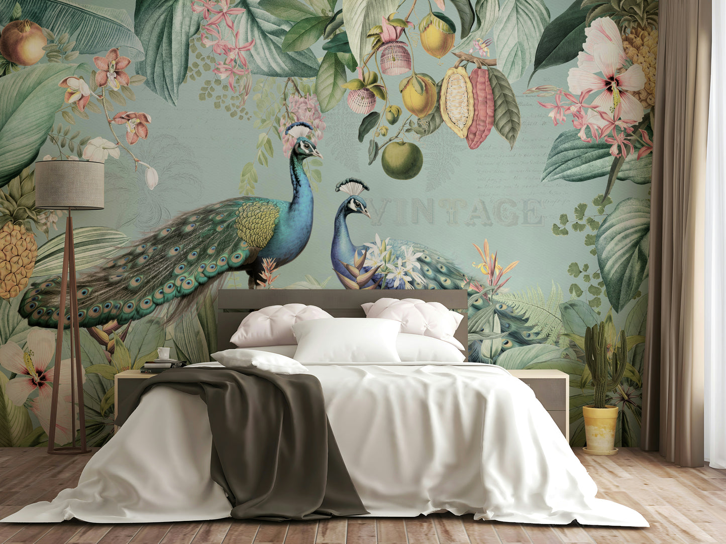 Vintage Tropical Paradise wall mural with lush greenery

