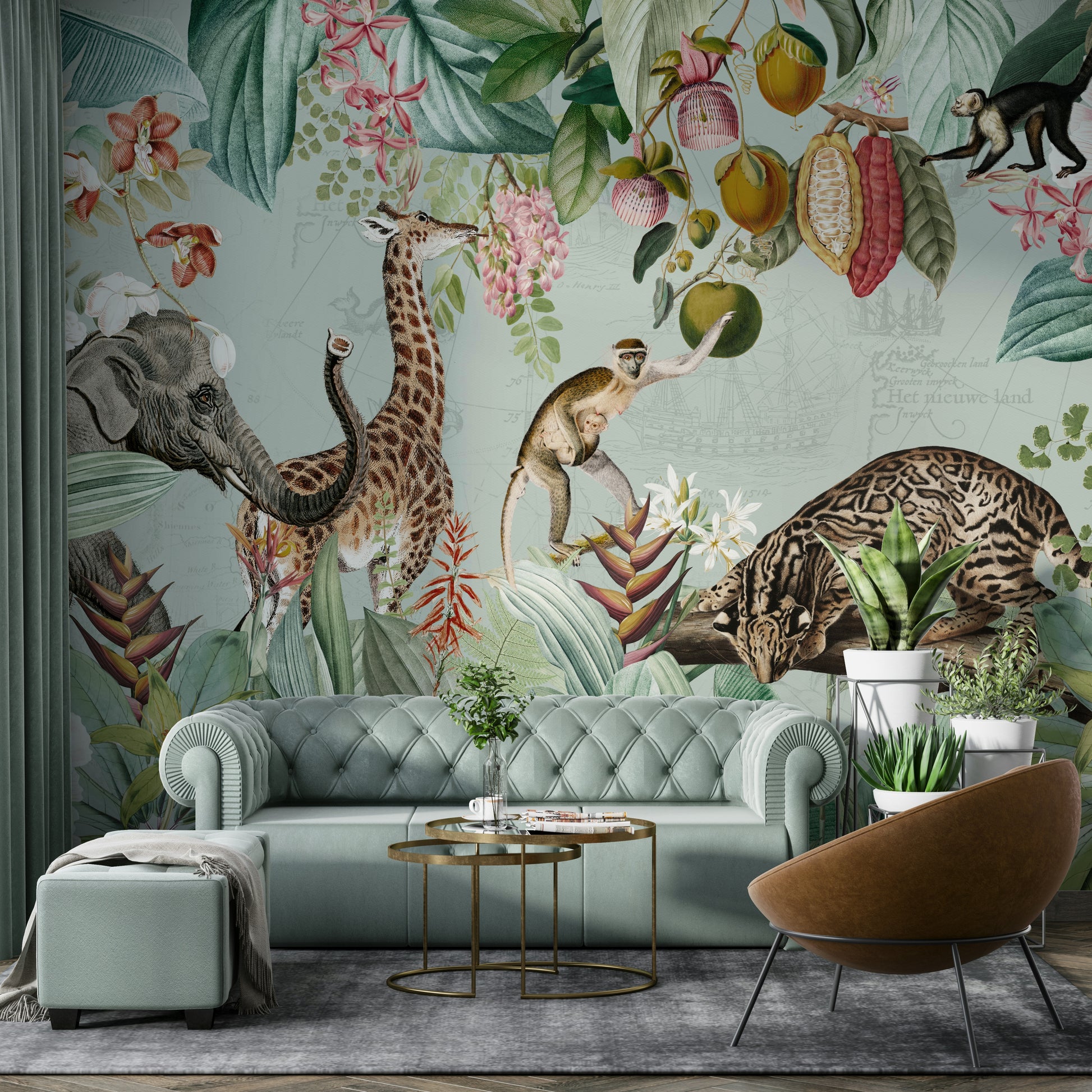 Wall mural featuring a tropical vintage journey through nature

