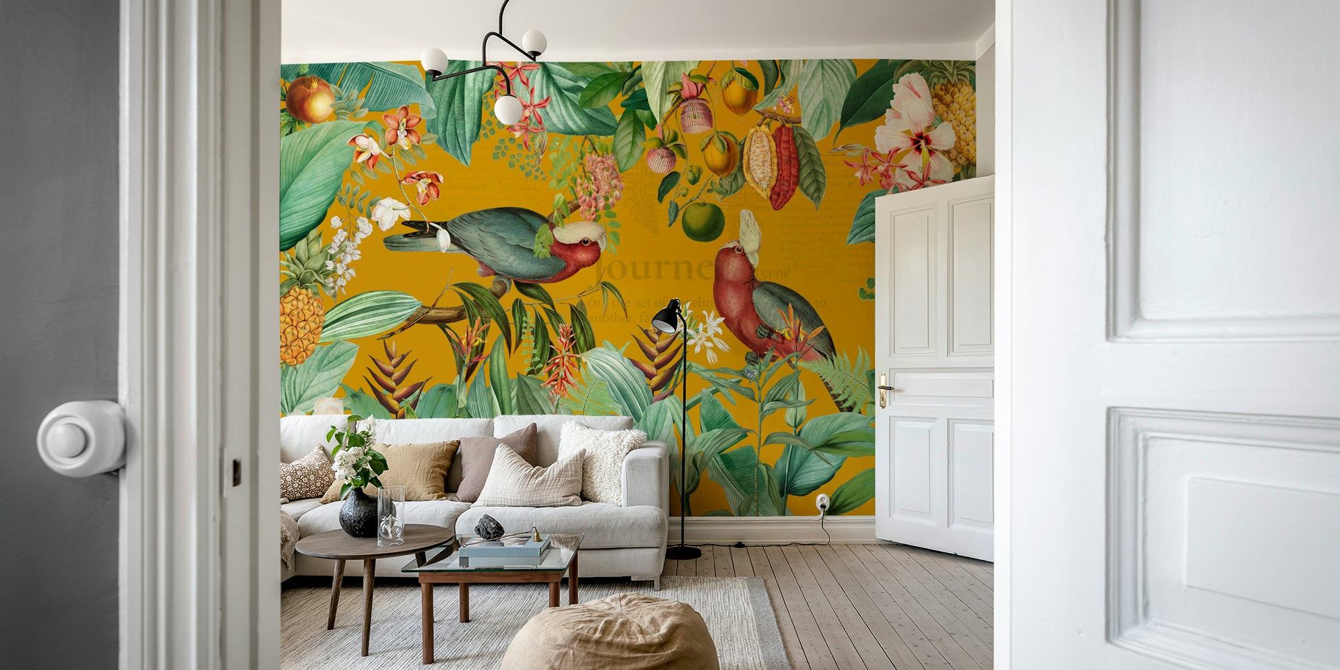 Vintage Tropical Journey wall mural with lush jungle plants

