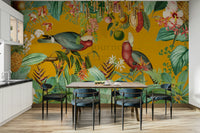 Tropical journey mural wallpaper with bold, vibrant elements

