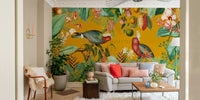 Wall mural with vintage tropical journey design and vibrant colors

