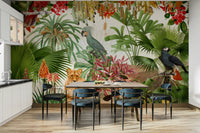 Exotic plants and flowers in a Tropical Vintage Eden wall mural

