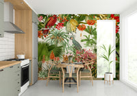 Wall mural featuring vintage-style botanical flowers and plants

