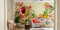Elegant botanical wall mural featuring vintage floral designs

