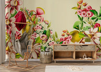 Wallpaper for walls featuring vibrant flowers and vintage style

