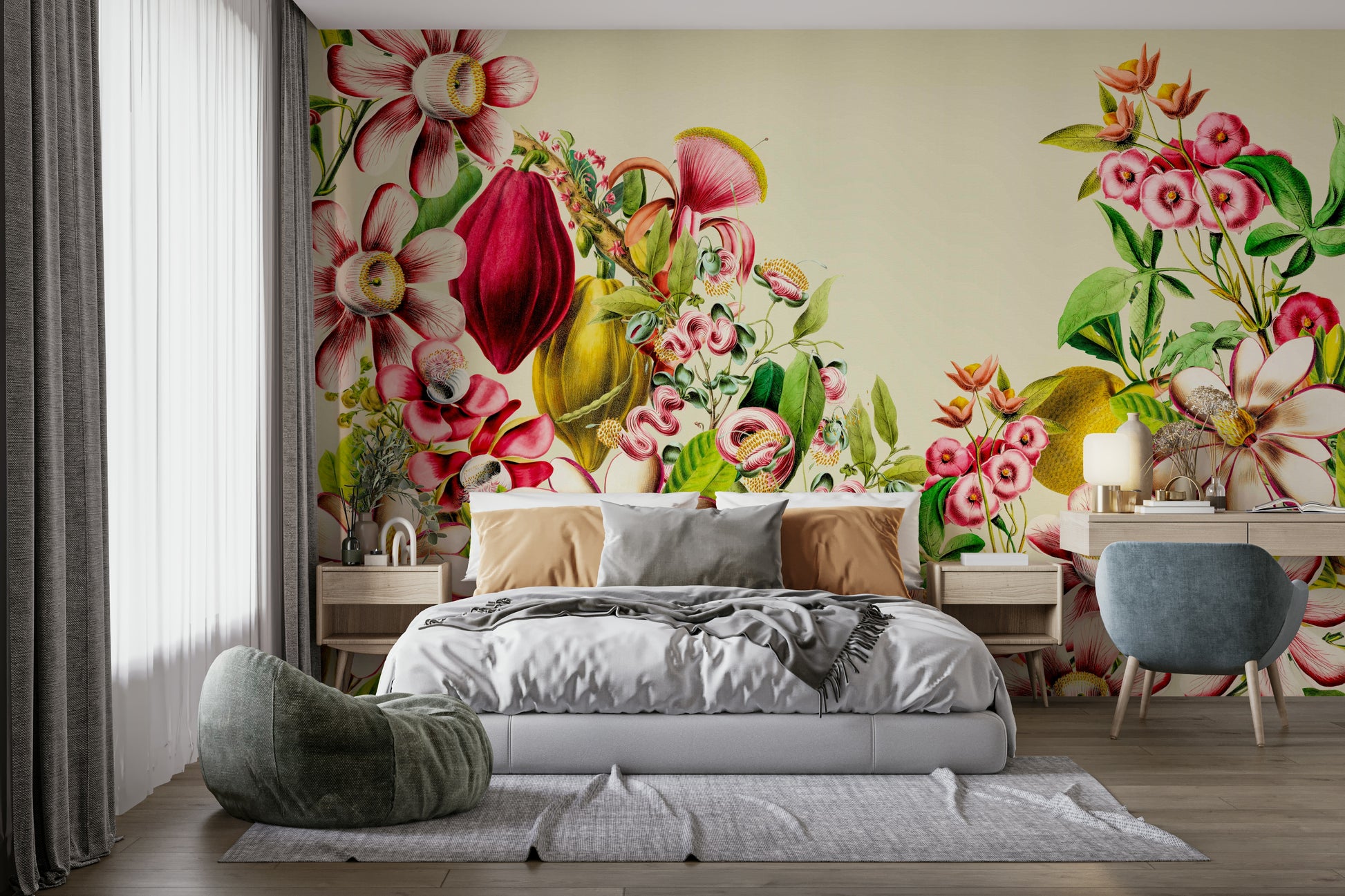 Lush botanical wallpaper mural with vintage charm

