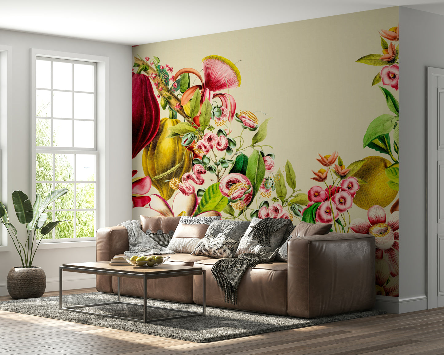 Timeless vintage botanical wallpaper mural for serene interiors

