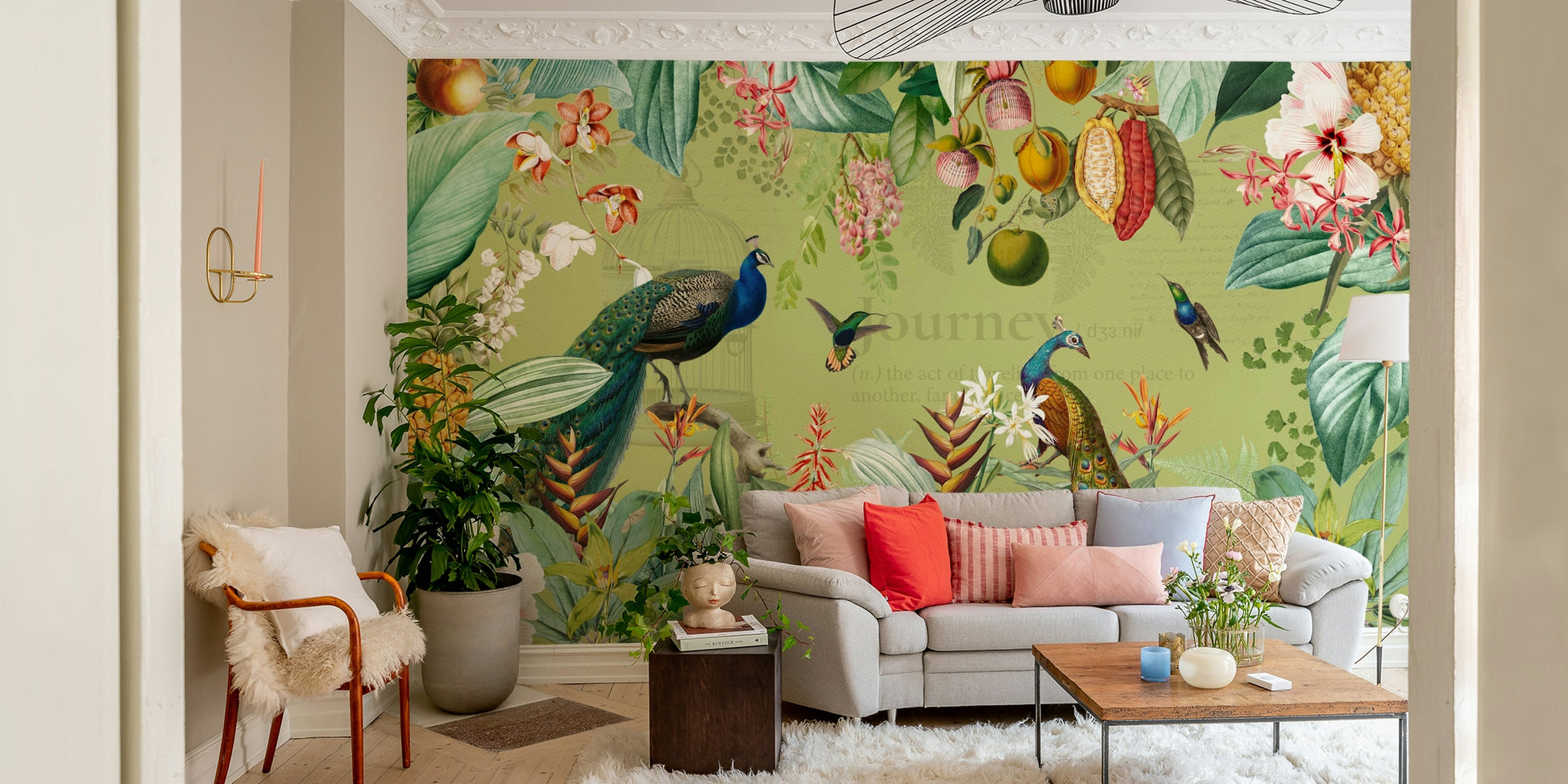Elegant botanical wall mural featuring vintage floral designs

