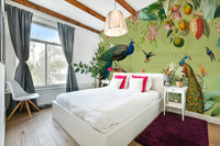 Nature-inspired mural with vintage style botanical patterns

