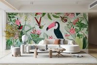 Exotic wall mural with vintage tropical plants and flowers

