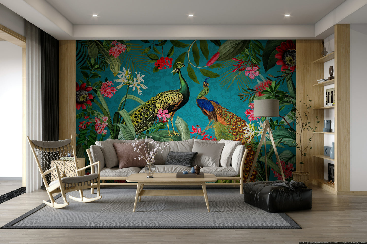 Elegant vintage peacock mural for peaceful spaces

