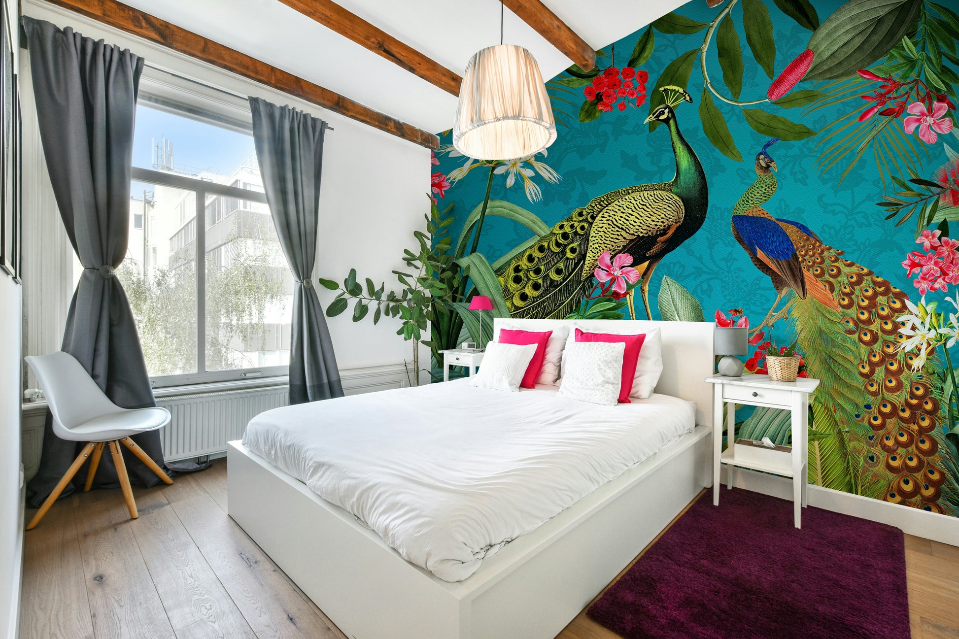 Luxury peacock wall mural with gold and green accents

