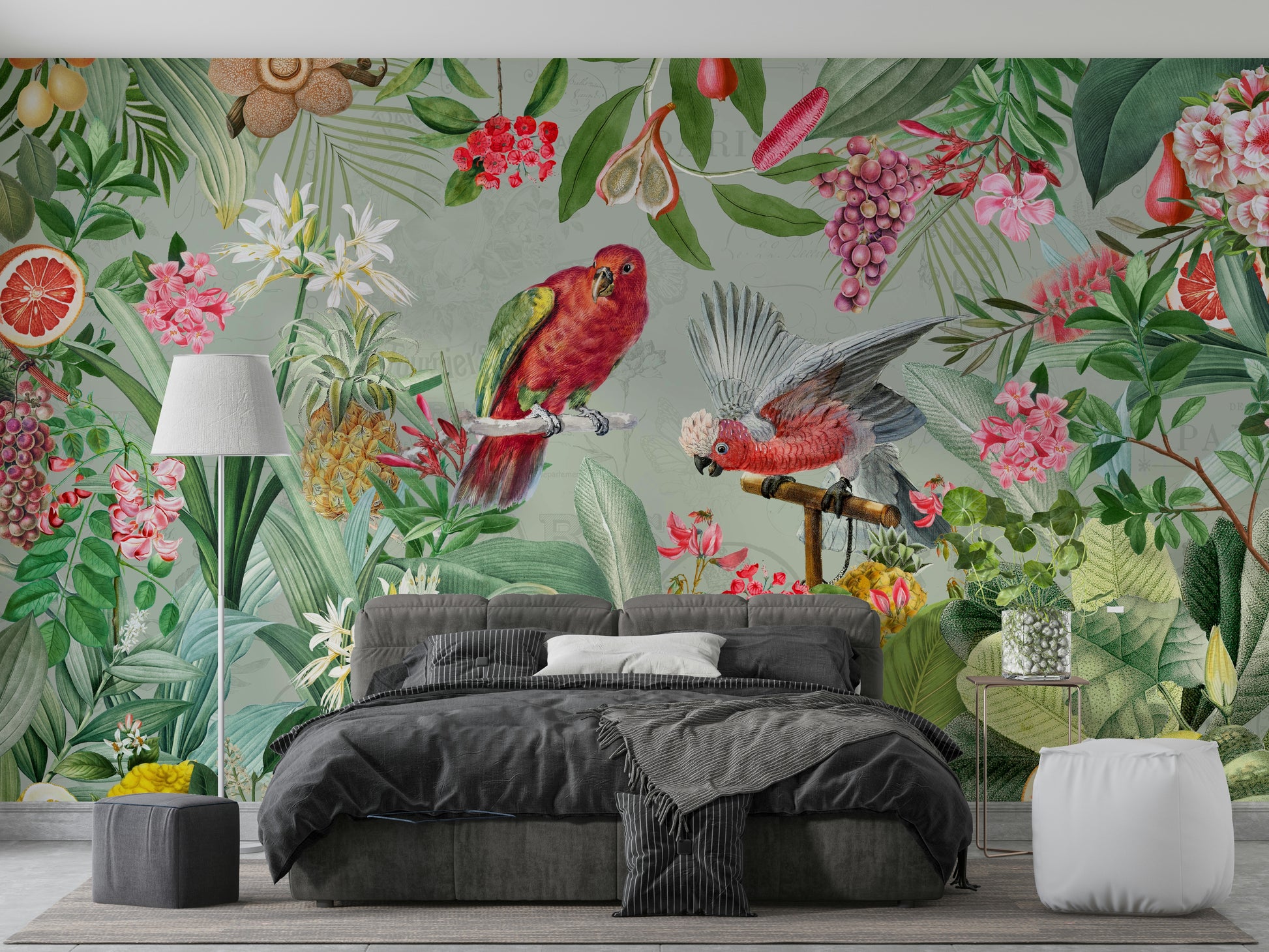 Elegant garden-inspired mural with florals and greenery

