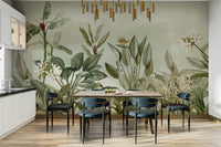 Serene Botanical Garden wall mural with green foliage

