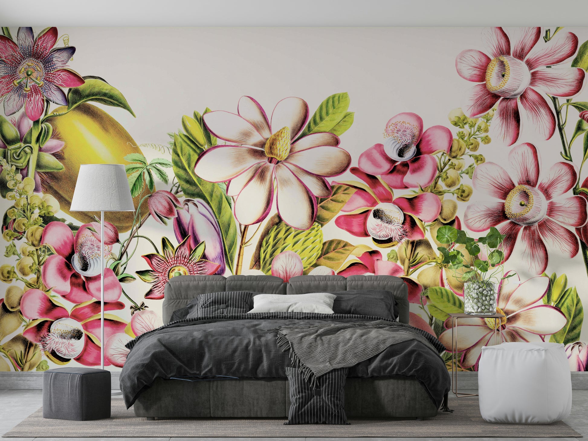 Detailed floral wallpaper with soft tones


