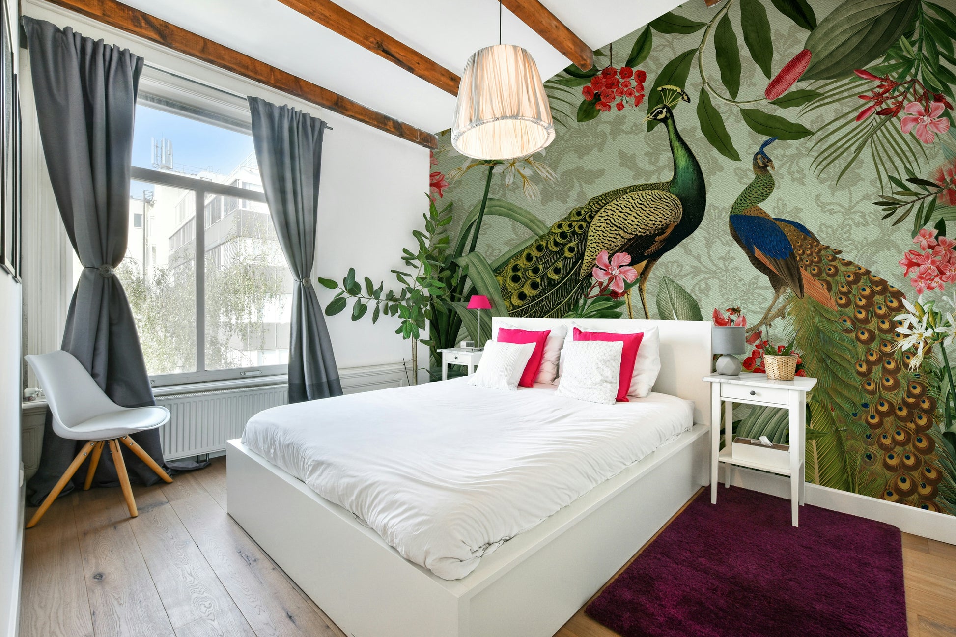 Peacock and foliage mural wallpaper

