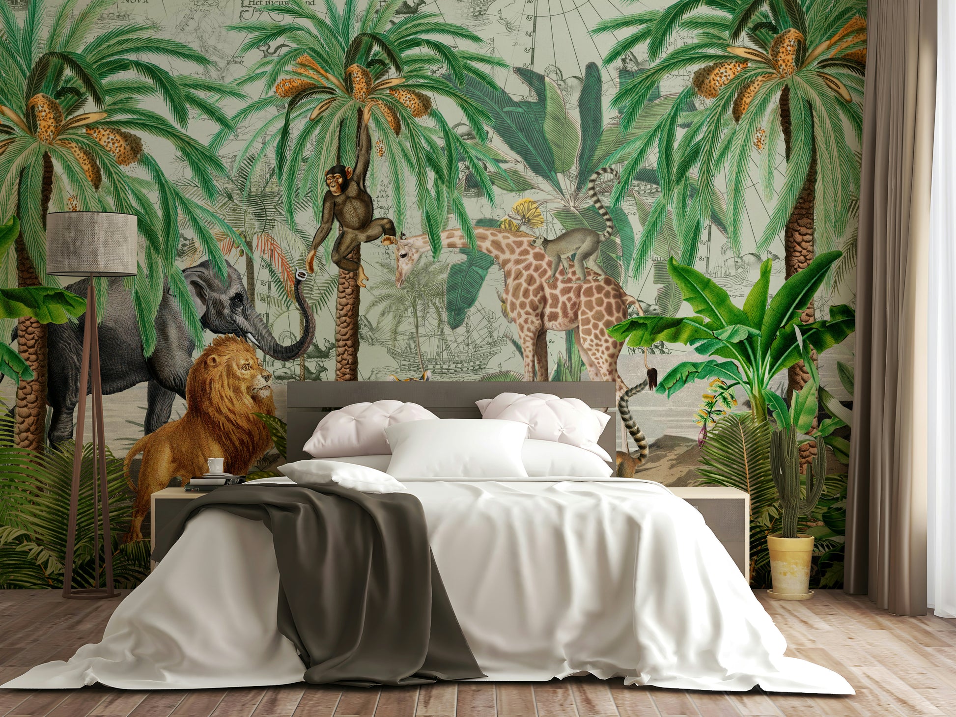 Hand-painted tropical wallpaper design


