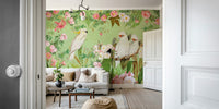 Whispering Roses and White Cockatoos mural wallpaper

