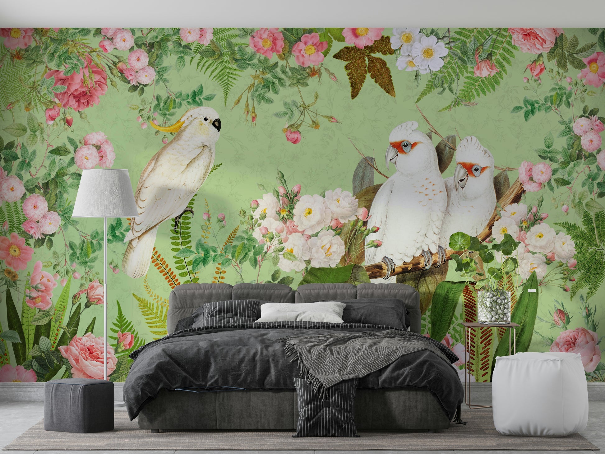 Botanical wallpaper with cockatoos

