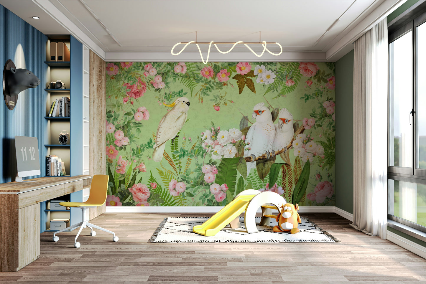 Tranquil bird and flower wallpaper

