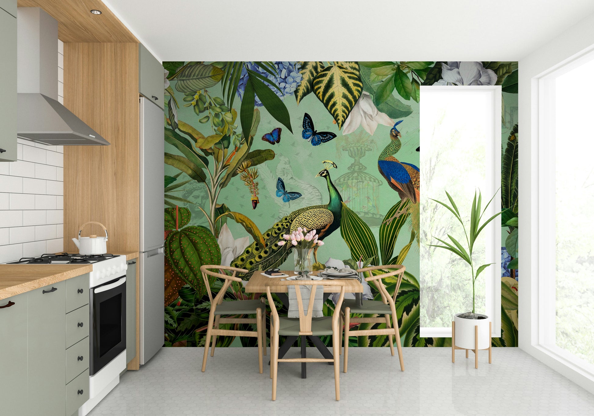 Hand-painted garden wallpaper for bedrooms

