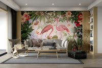Hand-painted flamingo mural wallpaper

