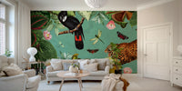 Hand-painted exotic wallpaper design

