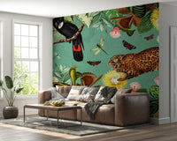 Botanical wallpaper with wild animals

