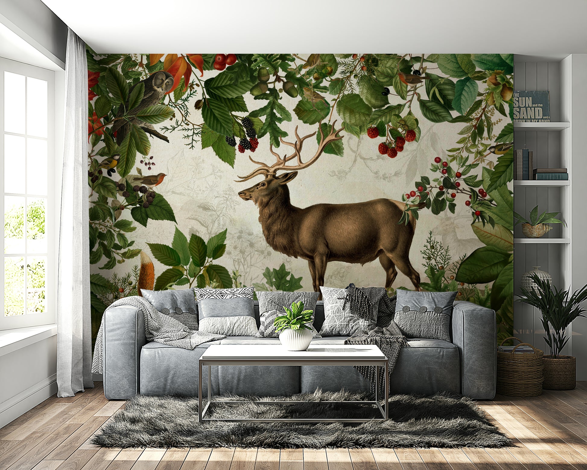 Botanical wallpaper with seasonal colors

