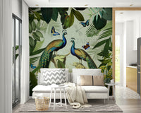 Botanical Peacocks mural wallpaper

