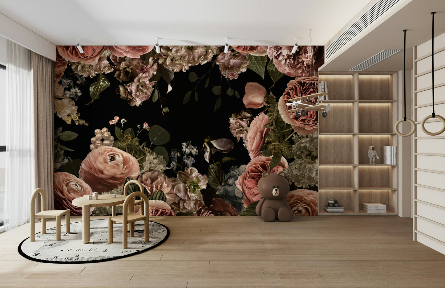 Midnight Bloom mural wallpaper with dark tones

