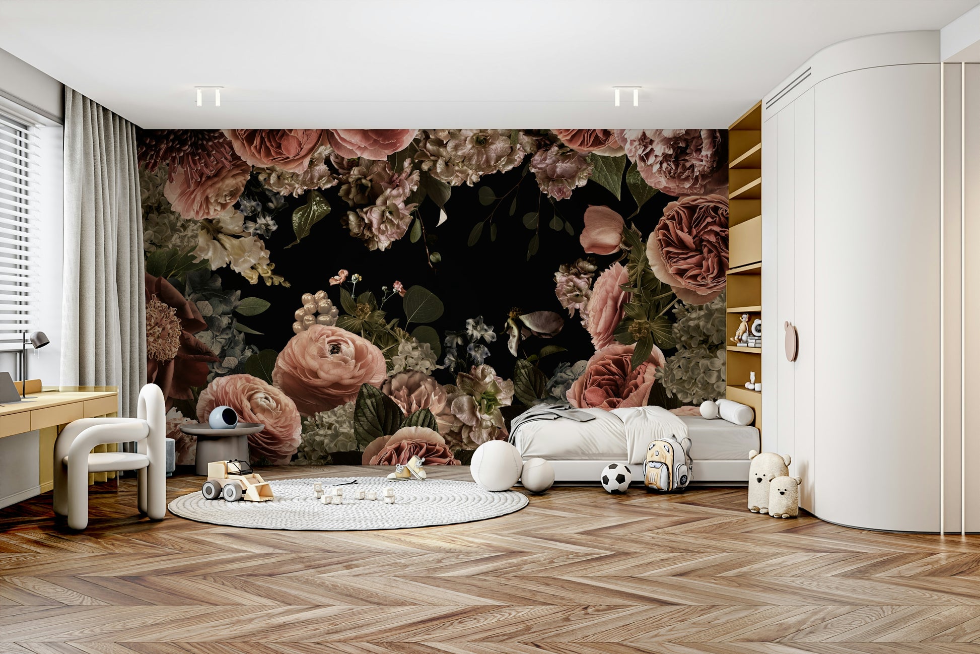Rich midnight floral wallpaper for interiors

