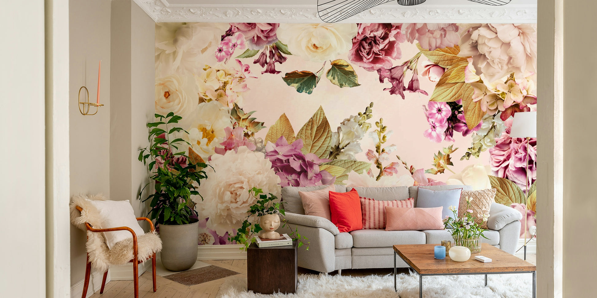 Soft pink and red flower wall mural


