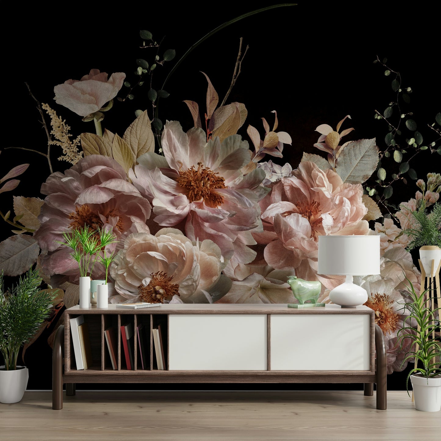 Calming botanical mural wallpaper

