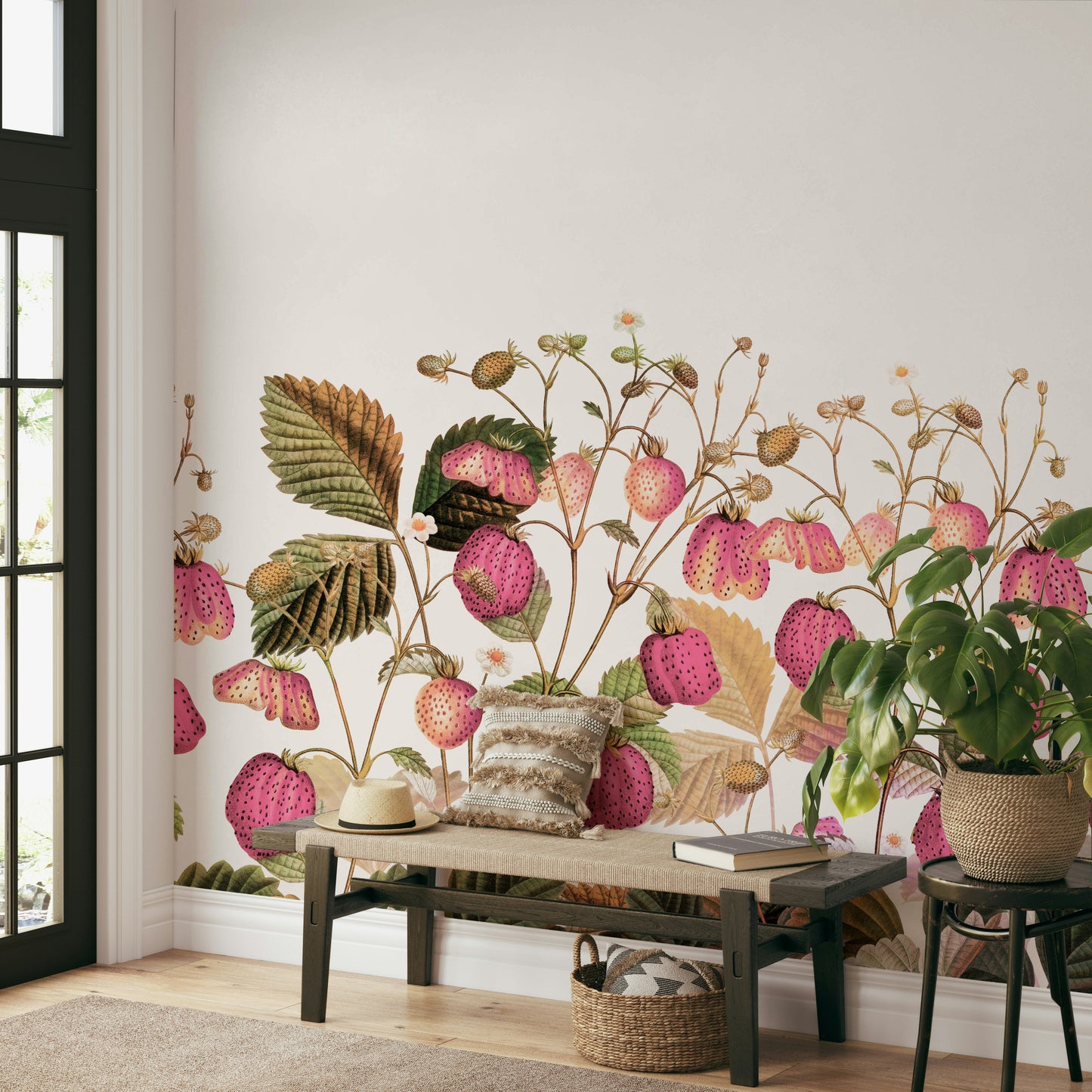 Lush green and red garden wallpaper

