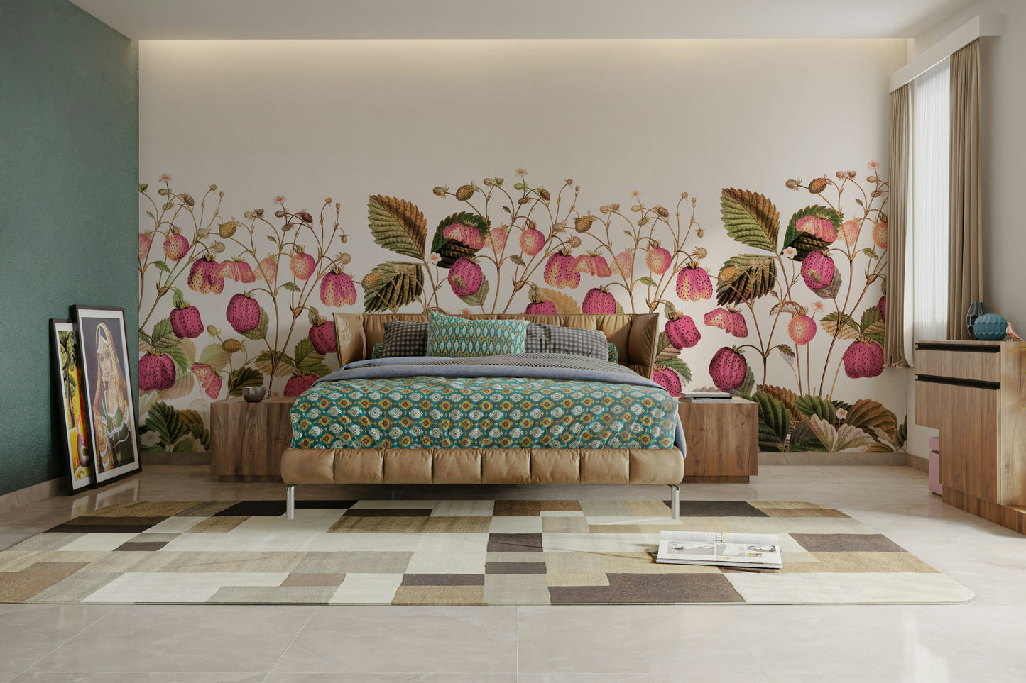 Botanical mural with ripe berries

