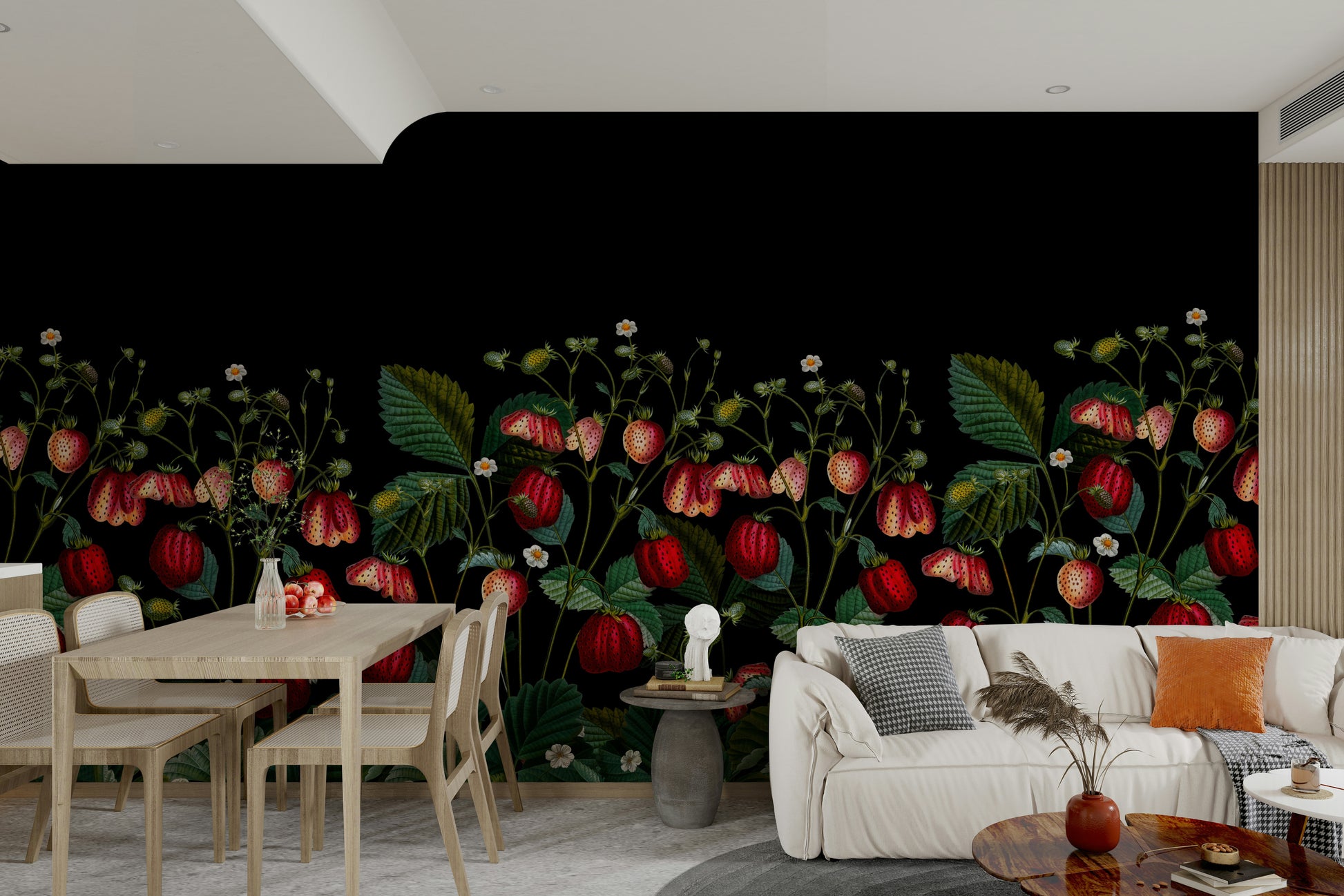 Hand-painted floral mural wallpaper

