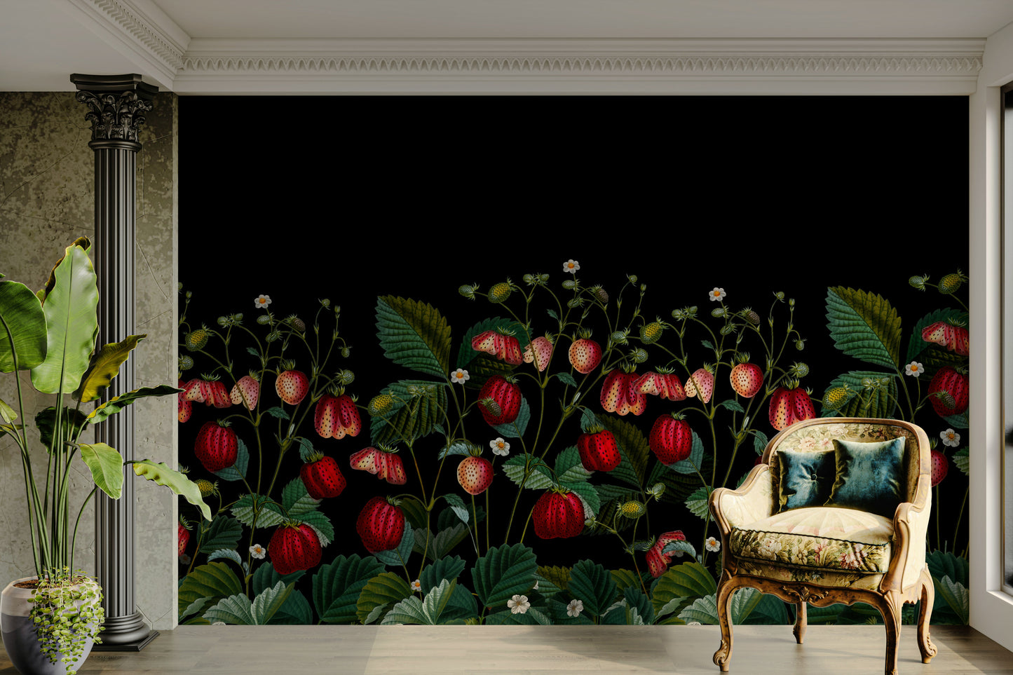 Soft strawberry blossoms on dark background

