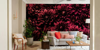 Dark floral wallpaper with burgundy dahlias

