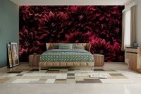 Hand-painted dahlia mural wallpaper


